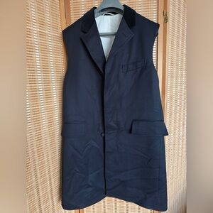 Thom Browne navy blue vest long Blazer velvet collar tuxedo black tie pockets